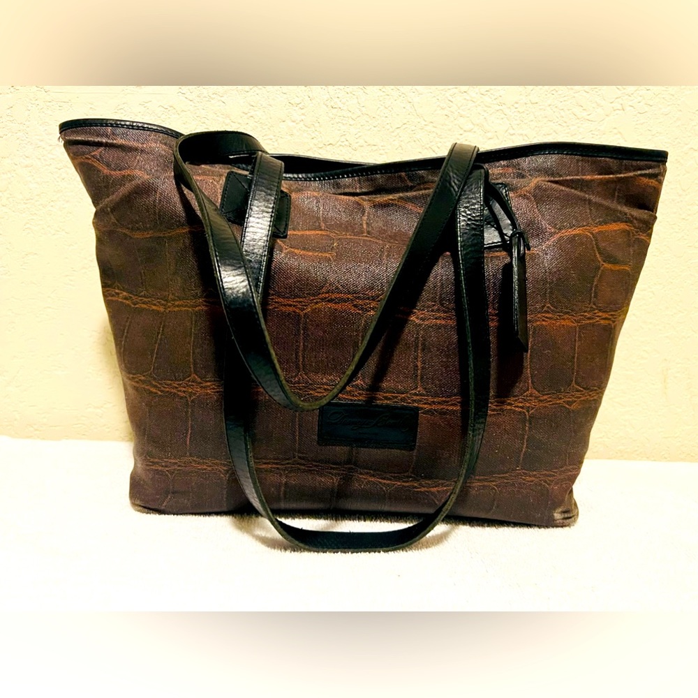Dooney Bourke Brown Croc Embossed Leather  Shoulder Bag